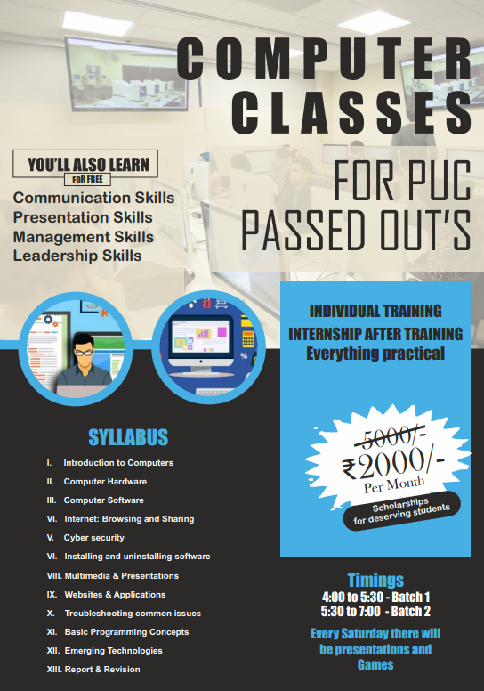 Computer Classes for PUC Passed Students
